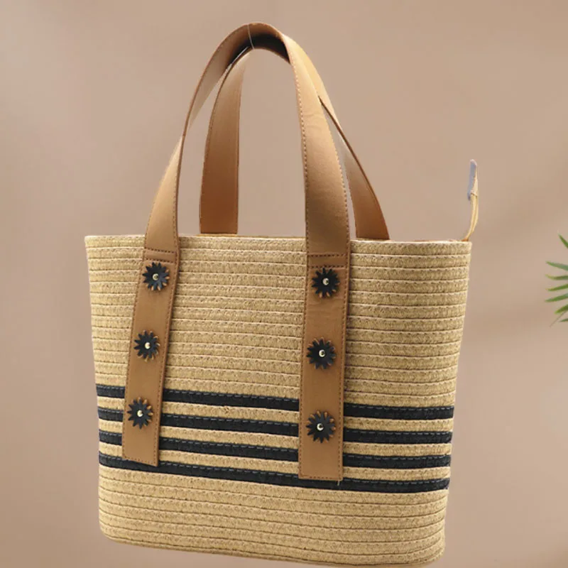 

Large Capacity Flower weaving Tote Bag Summer Beach Straw Handbag and Purse Female Bohemian Shoulder Bag 2024 Ladies Travel Bag