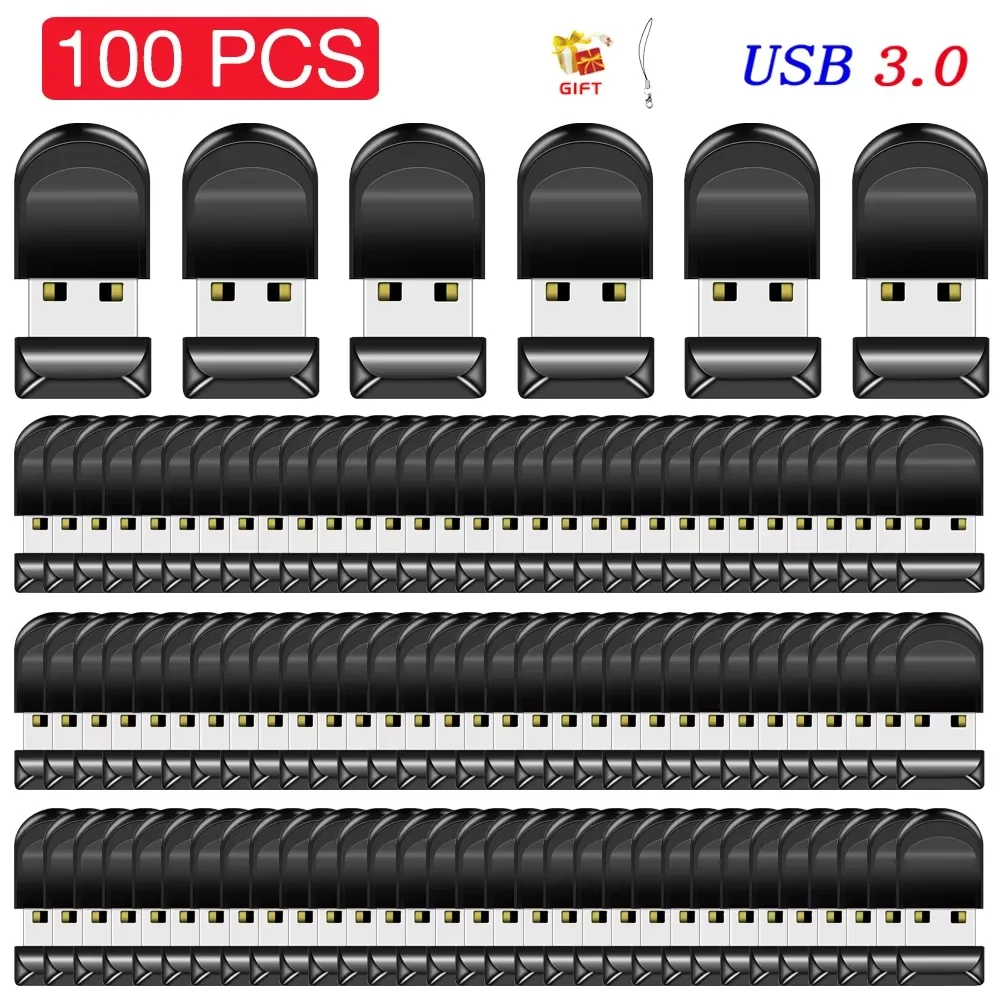 100 Pieces Lot USB 3.0 Flash Drive 128GB Super Mini Pen Drive 64GB Free Chain Memory Stick 32GB Black High Speed USB3.0 Pendrive