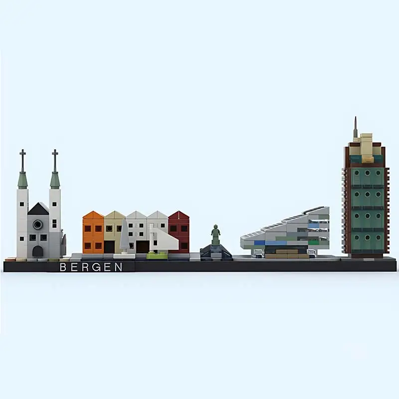 MOC Bergen Skyline arquitectura de ciudad bloques de construcción montaje clásico Street View modelo Kit DIY juguetes para niños regalo de cumpleaños