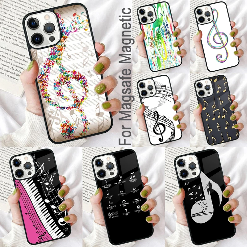 Music Note Musical Treble Clef Magnetic Soft Phone Case for iPhone 16 Promax 15 Pro 13 14 Plus 11 12 Mini MagSafe Coque