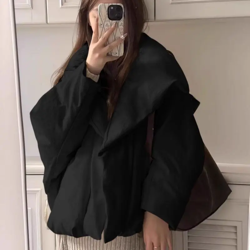 Winter 2026 New Korean Short Cotton Clothes Women's Large Lapel Design Sense Loose Thickened Bread Clothes Jacket