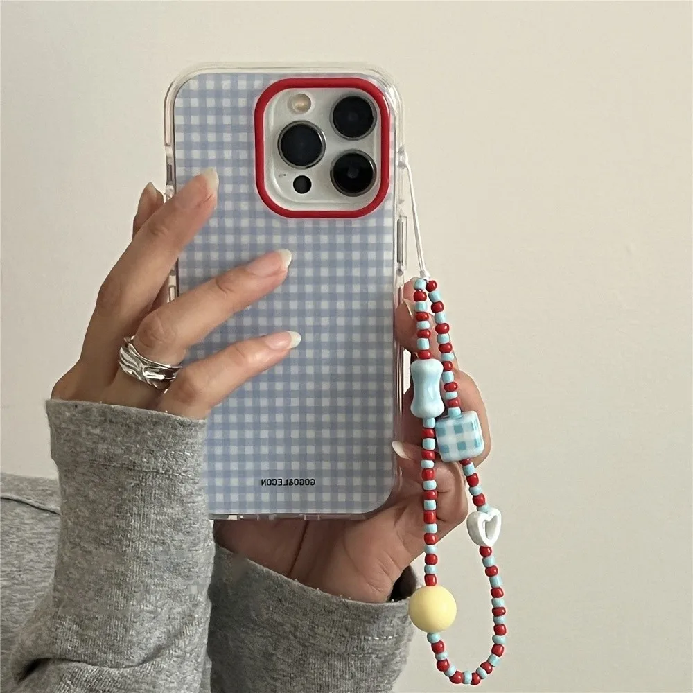 Korean INS Blue Checkered Grid Pattern Phone Case For Samsung Galaxy A07 A17  A56 A55 A35 A25  A14 A06 A05 A13 A53 A33 A23 4G 5G - náhled 4