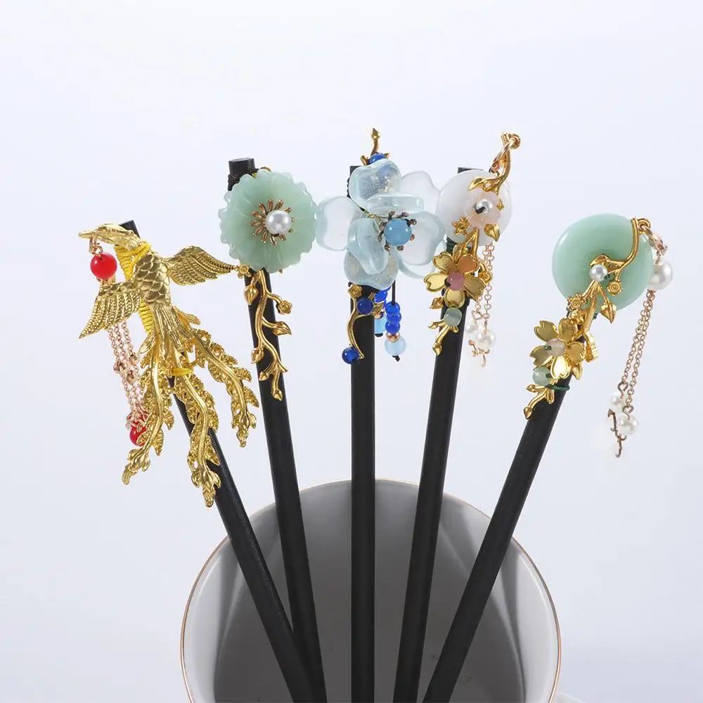 Classic Headdress Hanfu Chinese Style Women Disk Hair Hair Accessories Wooden Hair Fork Hair Sticks Flower Hairpins