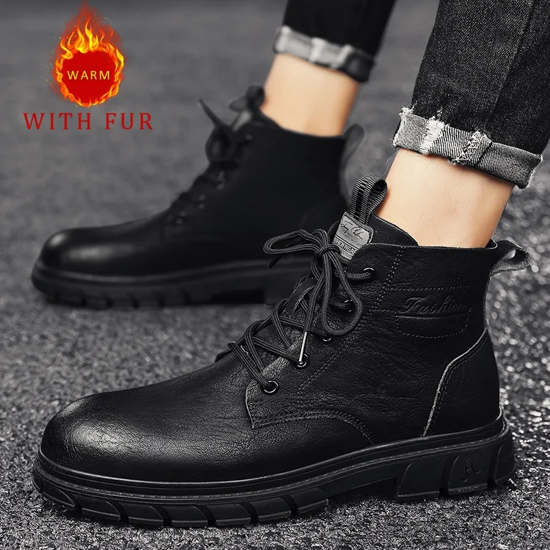 

Warm autumn and winter men's shoes Classic minimalist fashion style Leisure Business Office Outdoor black adult short boots