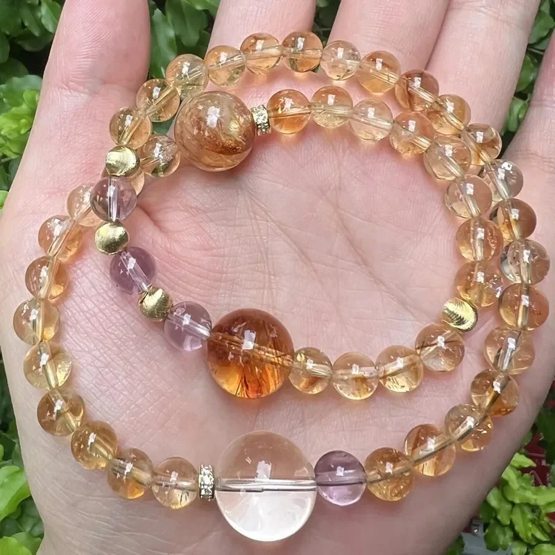 Natural yellow tower crystal beaded stacked bracelet, national style retro temperament lucky bracelet 2026 summer new hand