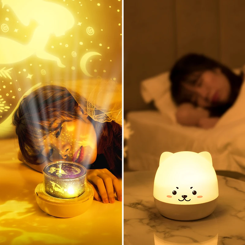 LED Night Lights For Kids USB Charging/Rotatable Project Lamp Bedroom Party  Light Colorful For Child Gift