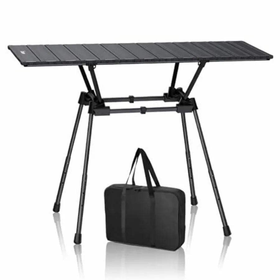 

3ft Roll Up Camping Table Max 27.5", 4 Adjustable Heights Aluminum Camping Table Foldable Waterproof with Carrying Bag, Lightwe