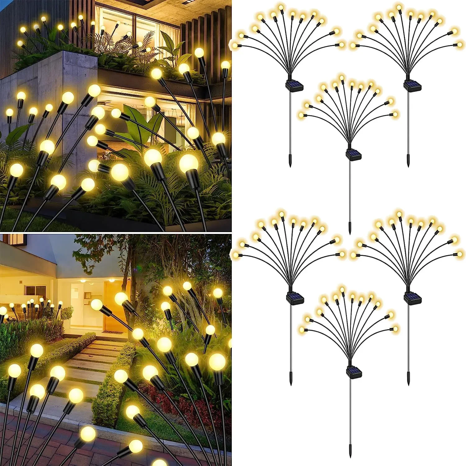 6PCS 10LED Solar Firefly Lights Solar Outdoor Lights Garden Lights Waterproof Starburst Swaying Lighting for Path Pathway Lawn