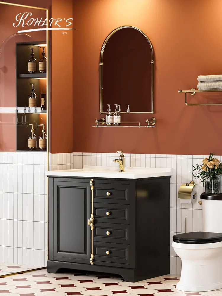 Vintage bathroom cabinet combination solid wood washbasin oak vanity pool