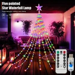 9.8Ft Waterfall String Lights With  Star Topper, 8Modes Indoor Outdoor Fairy Lights For Yard Party Home Garden Christmas Tree