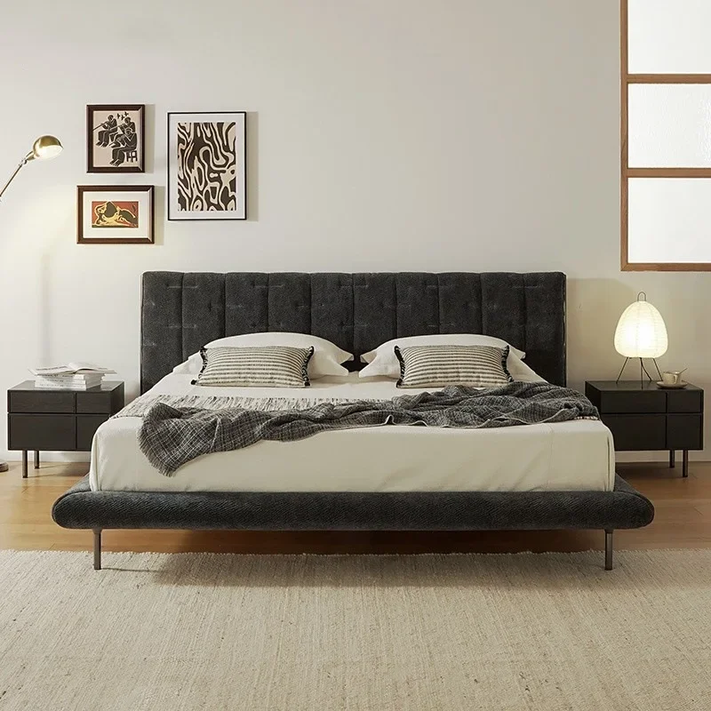 Retro fabric bed master bedroom queen bed fleece fabric soft bag master bedroom  Italian minimalist premium queen