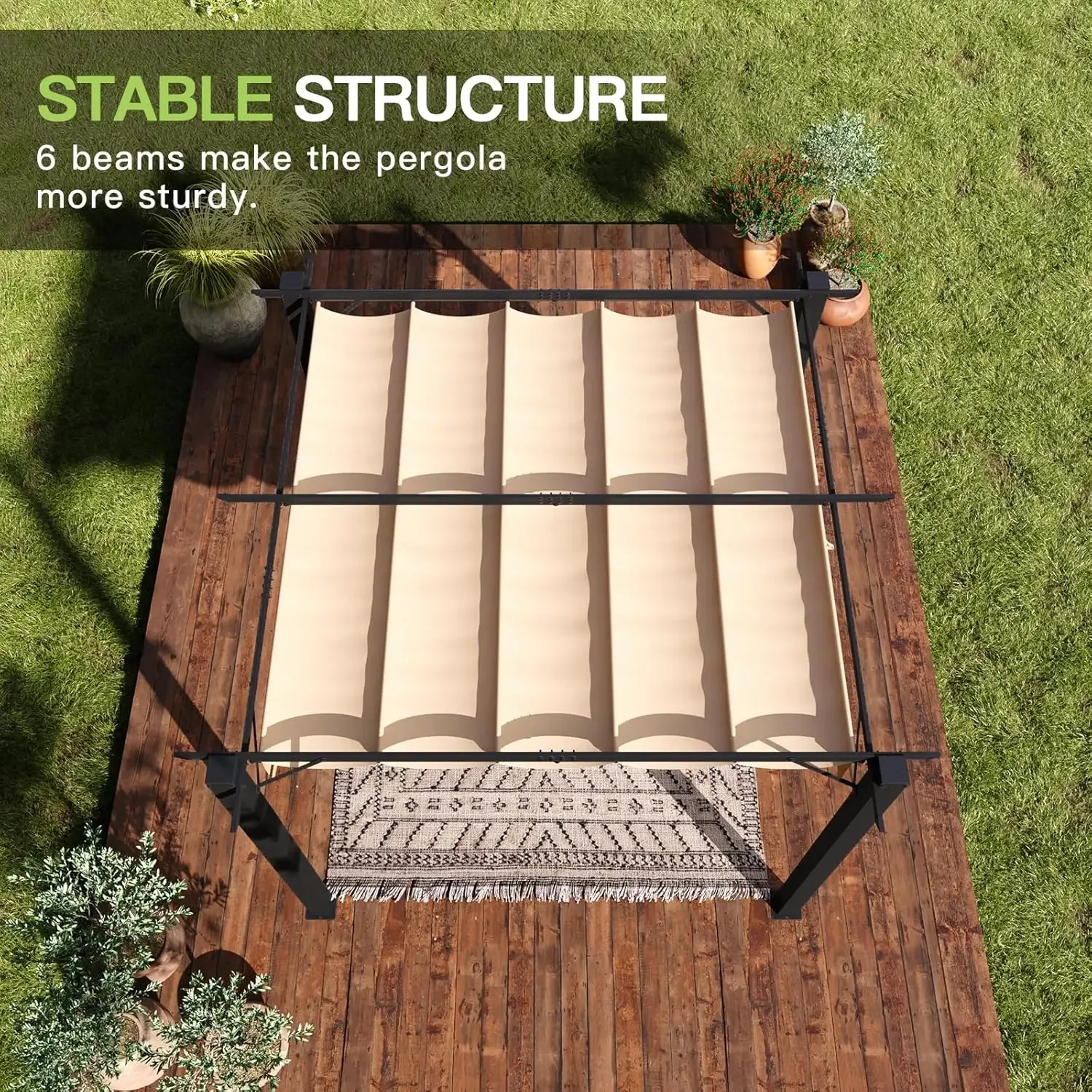 [الأسهم المحدودة! ]عريشة خارجية مقاس 10 × 10 بوصة، مظلة مطورة مع سقف قابل للتعديل، عريشة فناء معدنية مع غطاء ظل شمس بني