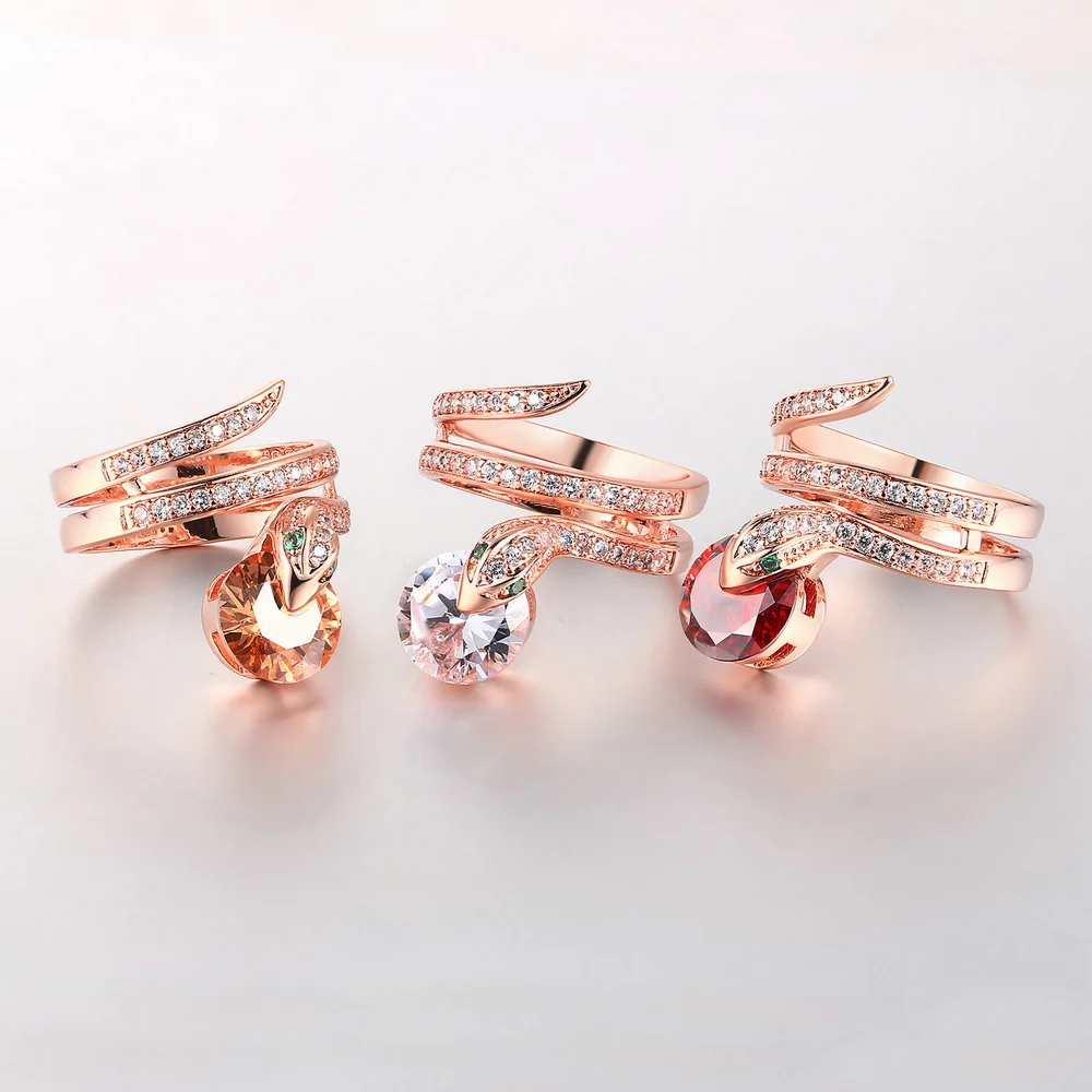 Vintage Snake Finger Ring Rose Gold Color Fashion Crystal Wholesale Jewelry For Women DWR149/R150/R271