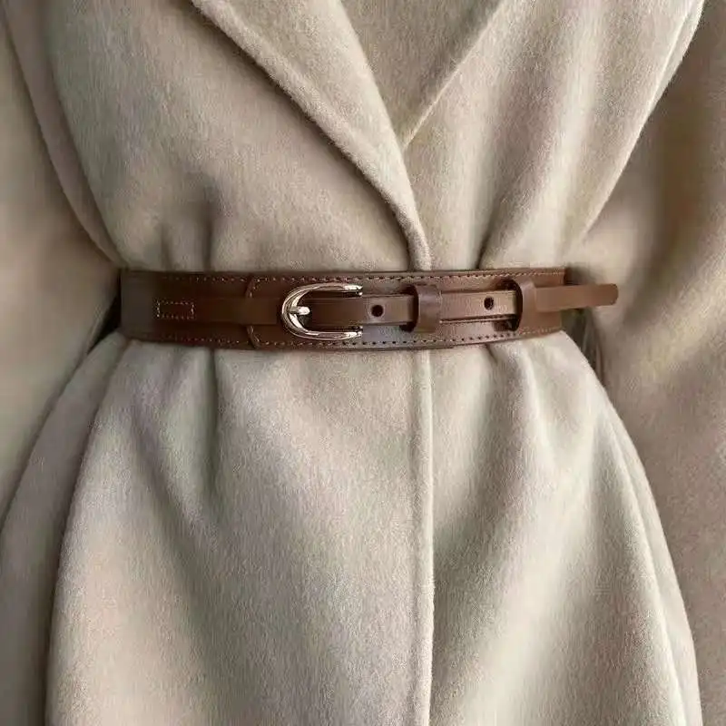 

Женский повседневный универсальный ремень из натуральной кожи, женские поясные ремни с игольной пряжкой в стиле ретро, женский тонкий подходящий пояс для украшения юбки