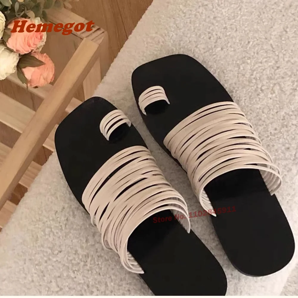 

Multi-Straps Clip Toe Slippers Flat with Patchwork Slip On Women's Slippers Low Heels Summer Newest 2024 Casual Outside Shoes