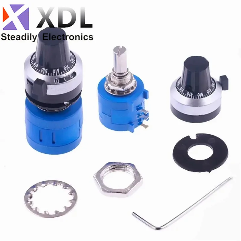 10 pz 3590S-2-103L 3590S 10K ohm Potenziometro Multigiro di Precisione 10 Anello Resistenza Regolabile + Giri Conteggio Quadrante Manopola Rotante