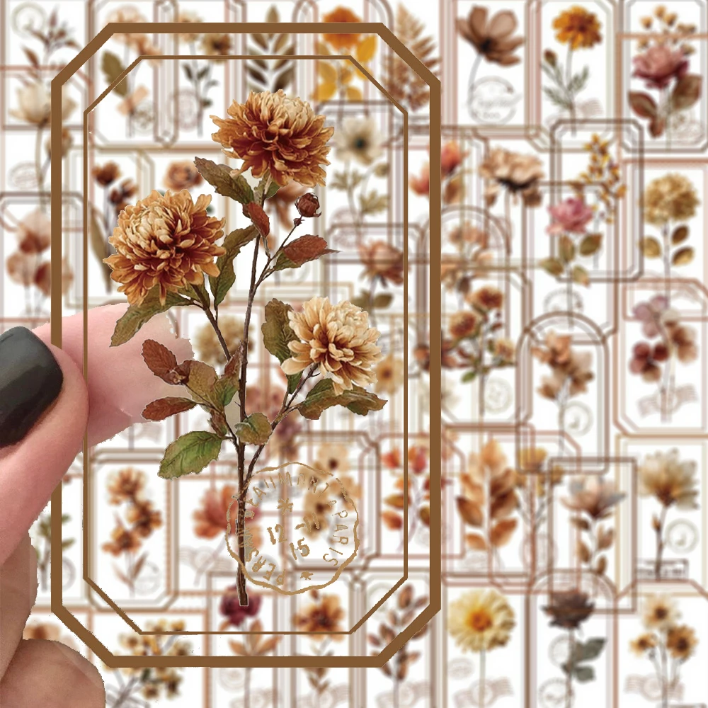 10/30/50 stücke Transparent Retro Blume Pflanze Stempel Aufkleber Cartoon Kreative Aufkleber Koffer Telefon Gitarre Aufkleber Dekoration Geschenk