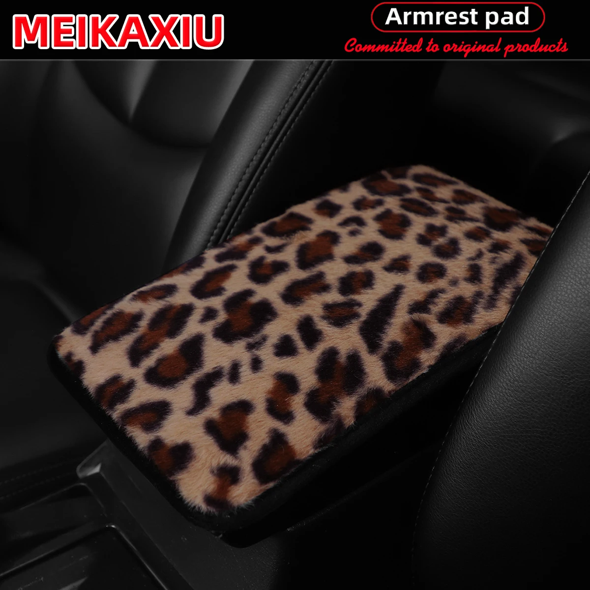 Weiche und bequeme Plüsch-Armlehnenabdeckung für das Auto mit Leopardenmuster und rutschfester Funktion, 32 cm x 19 cm. Auto-Dekorationsartikel für Frauen. – Detail 7