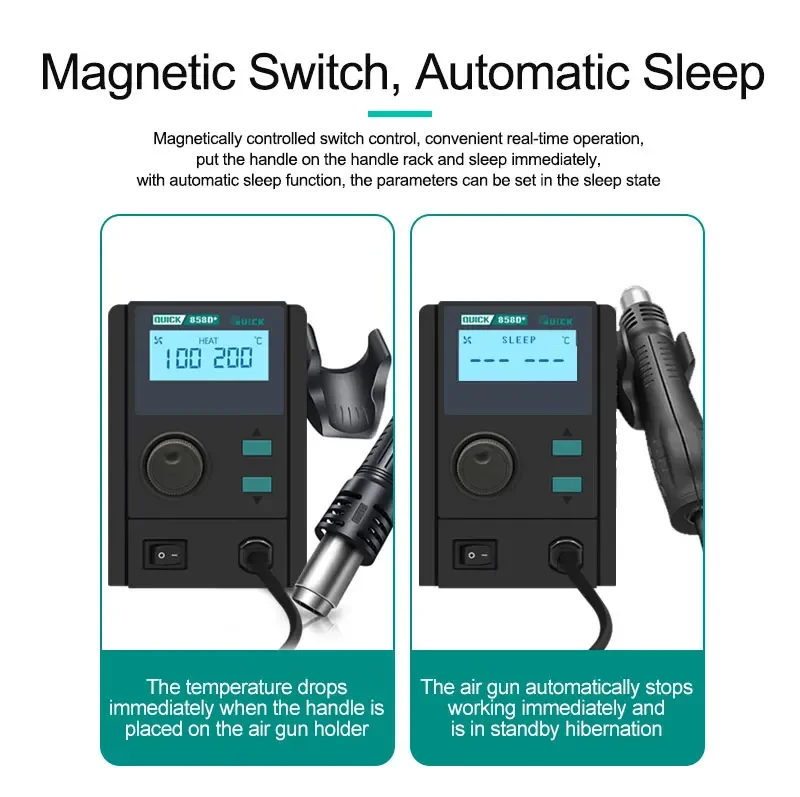 QUICK 858D + Stazione di controllo intelligente della temperatura Pistola termica 110V 220V Aggiornamento 750W Stazione di rilavorazione dissaldante