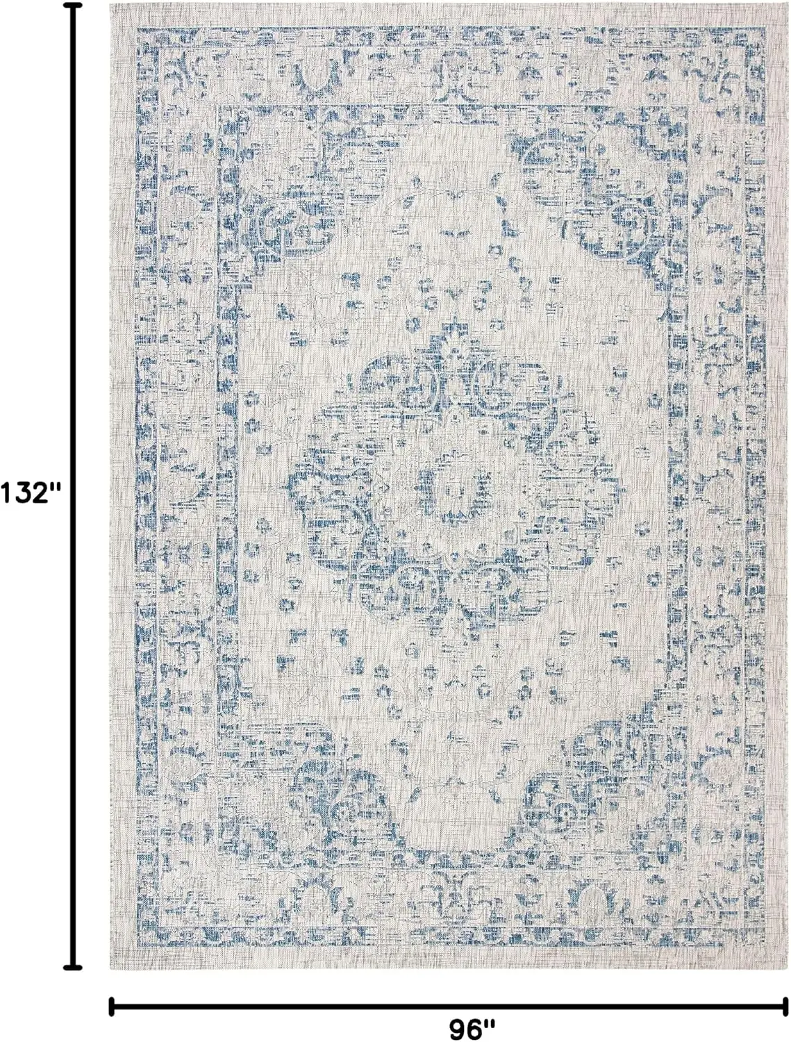 Washable Rug Outdoor Courtyard Collection - 8' x 11', Grey & Navy, Non-Shedding & Easy Cleaning, Ideal for Patio, Backyard, Mudr