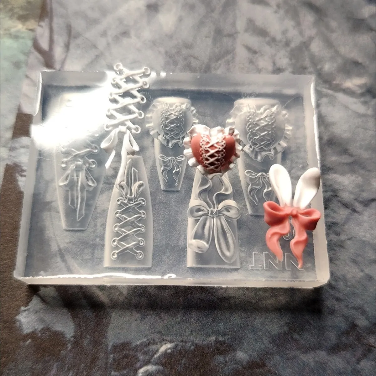 1pc Rabbit Ears Love  Lace 3D Acrylic Nail Mold Nail Art Decorations Silicone Nails Mold Nail Accessories  Nail Mould