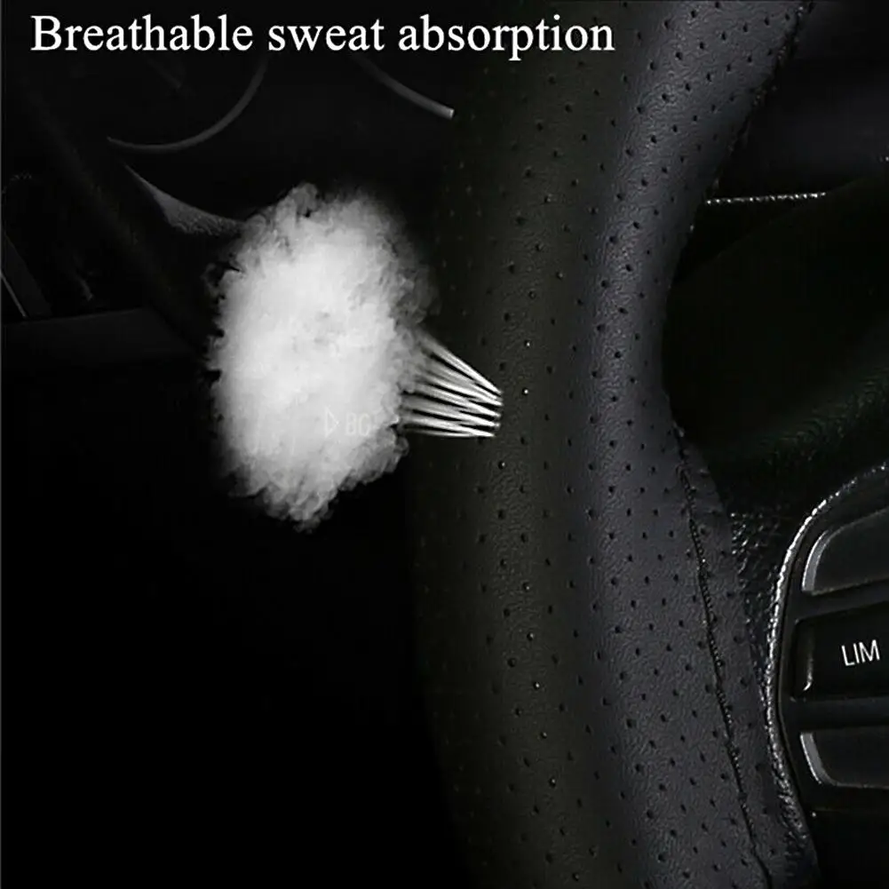 Car Leather Steering Wheel Cover Carbon Fiber Pattern Fashion Sport Hand Stitched Soft Anti-slip Breathable Sleeve Universal