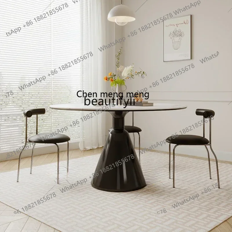 cc182l Round Table Household Restaurant Stone Plate Small round Table French Cream Style round Dining Table
