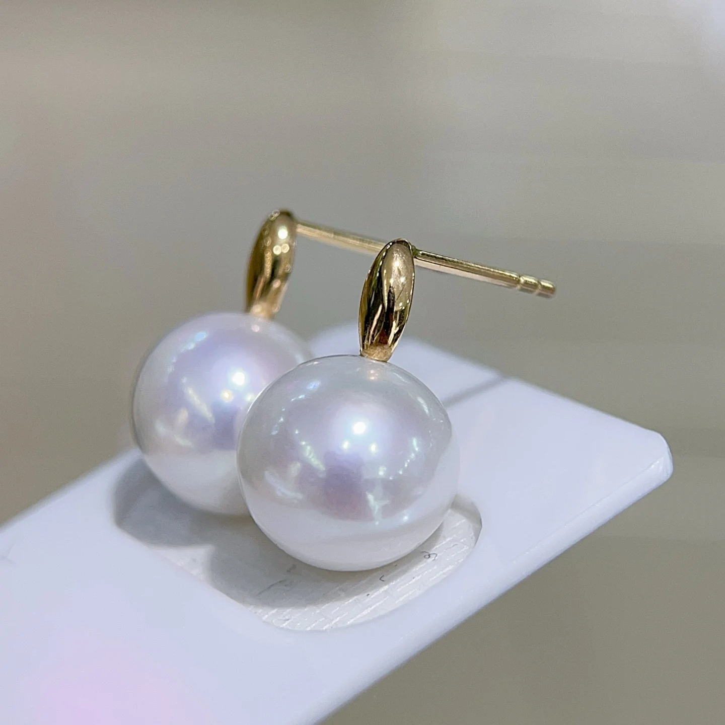 

Pearl Earrings Fine Jewelry Solid 18K Gold Nature Fresh Water Round 10mm White Pearls Drop Dangle Earrings for Women