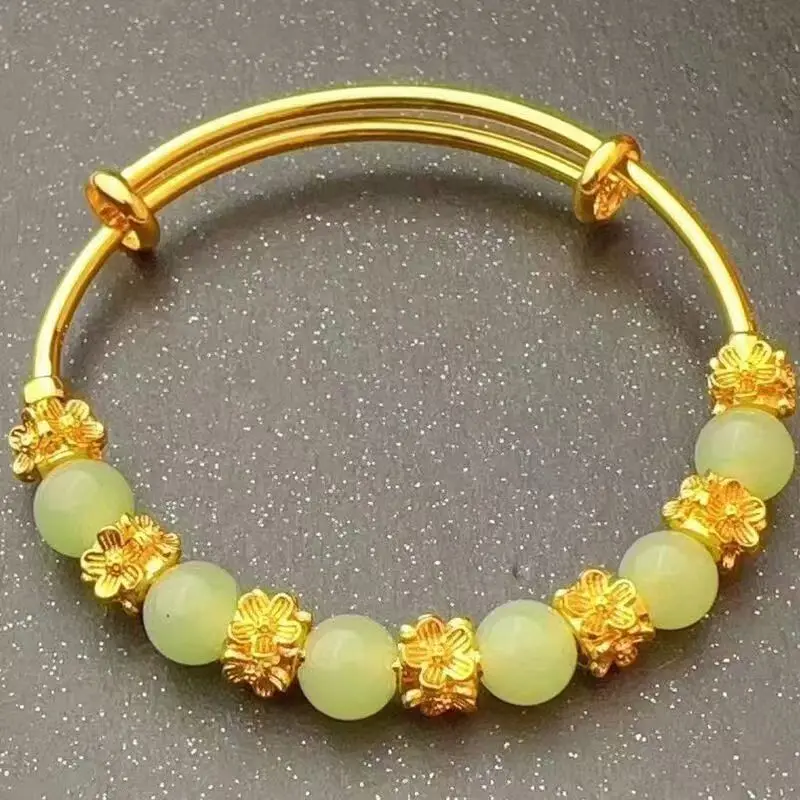 

Brass Gold-plated Chalcedony Flower Pull Bracelet Hand Accessory Ancient Style Women's Versatile High-end Feeling Bracelet