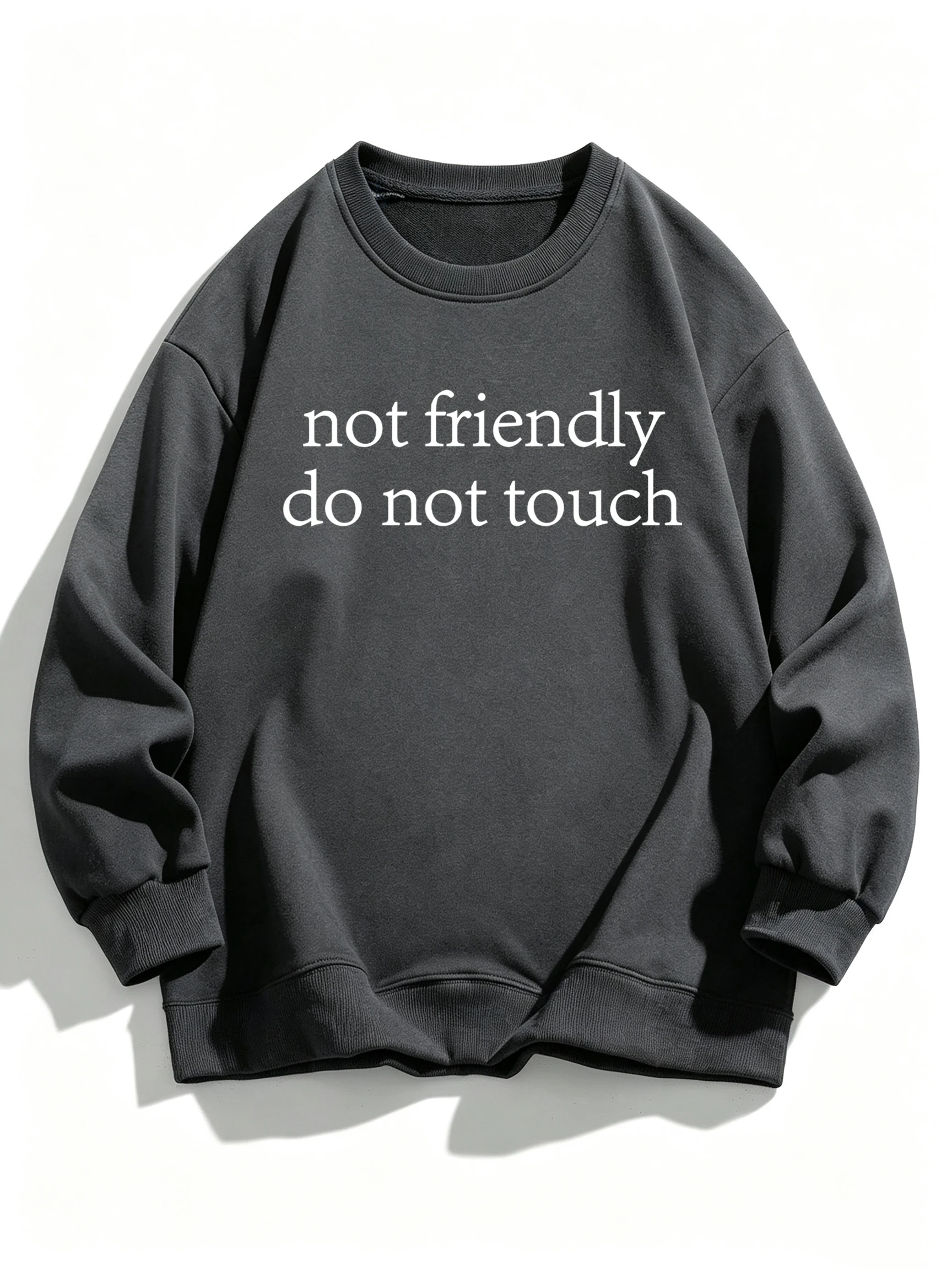 Not Friendly Don'T Touch Print Women Casual Streetwear Crewneck Soft Sweatshirt Fleece Y2K Clothes Loose Comfortable Pullover