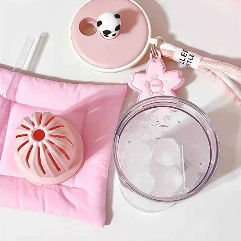 650ml Kawaii Water Bottle With Filter Cute Sakura And Panda Tritan Sport Coffee Tea Juice Cup Gym Bottle Gift For Girl Women