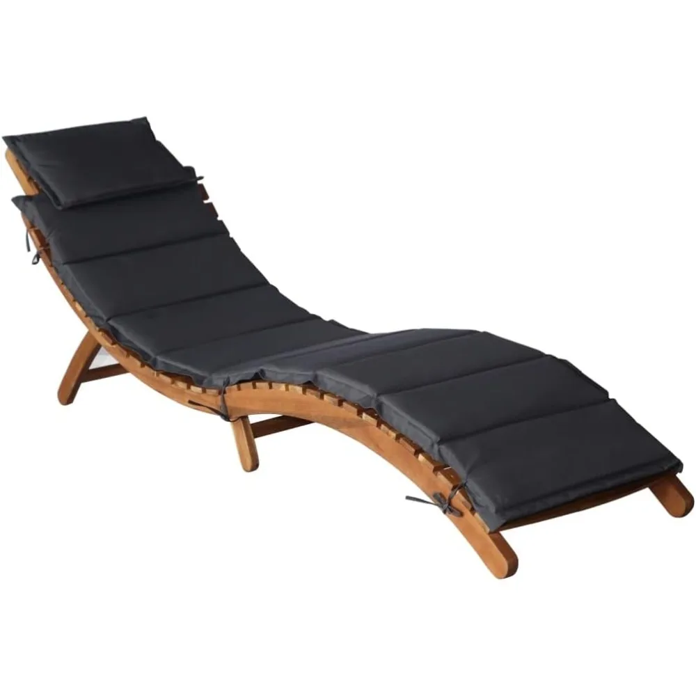 

Patio Lounge Chair, Outdoor Chaise Lounge Chair, Folding Sunlounger, Sunbed for Backyard Poolside Porch, Solid Acacia Wood Dark