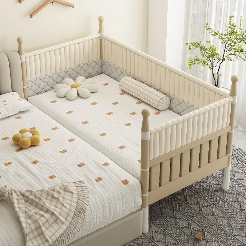 

Solid wood children's fence splicing bed Bedroom lift guardrail Small bed can be lifted