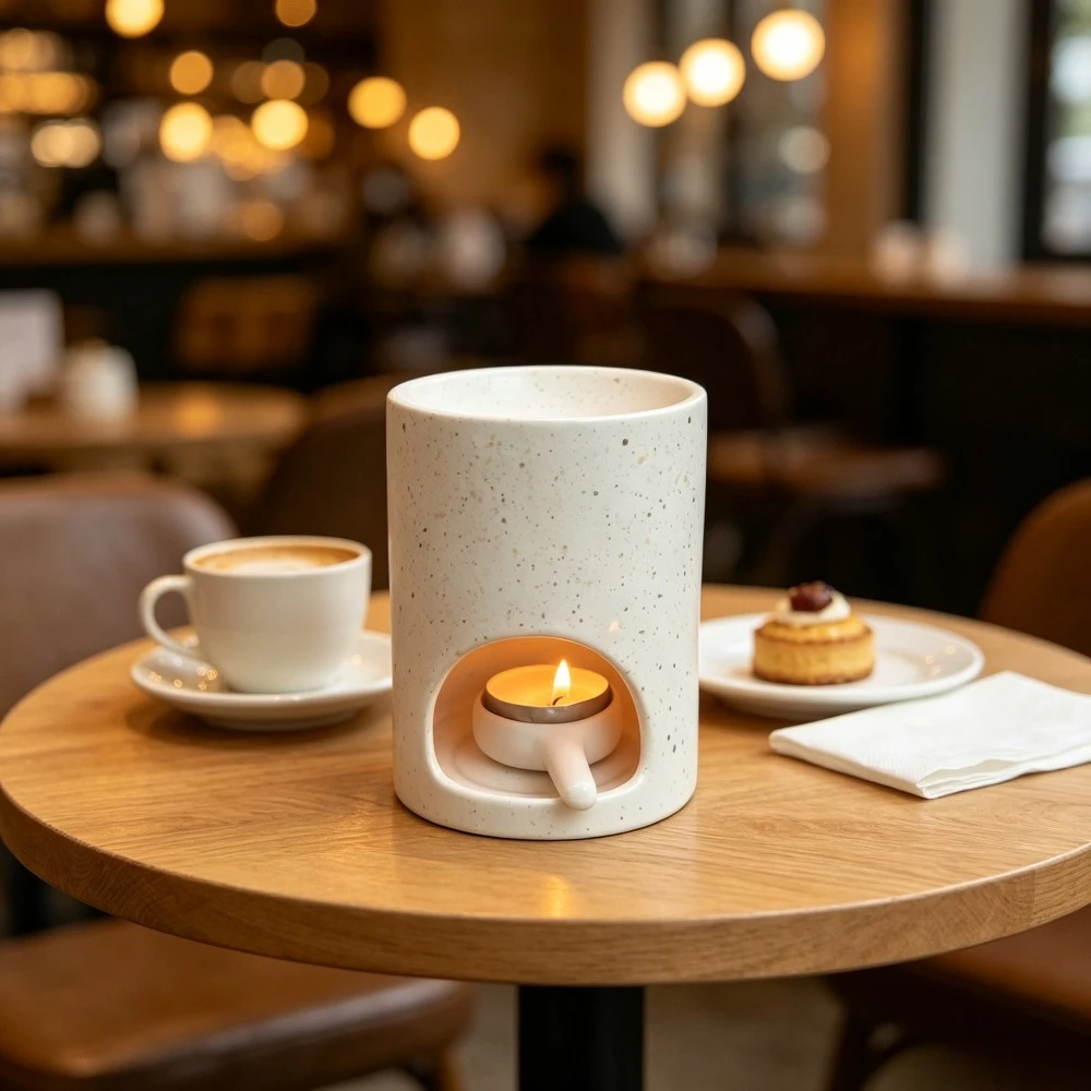 Minimalist Speckled Ceramic Aroma Burner Cylindrical Wax Melt Warmer For Essential Oil Scented Wax Home Table Decor