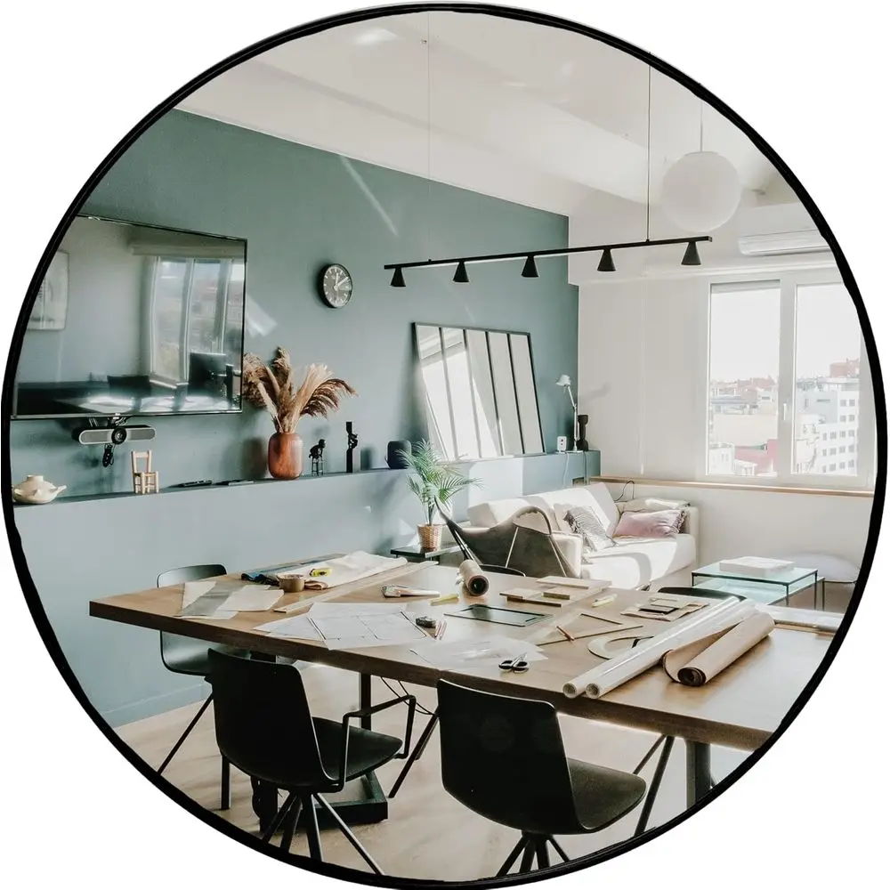 

24 Inch Black Round Wall Mirror - Minimalist & Rustic Style for Entryway, Bathroom, Living Room Décor