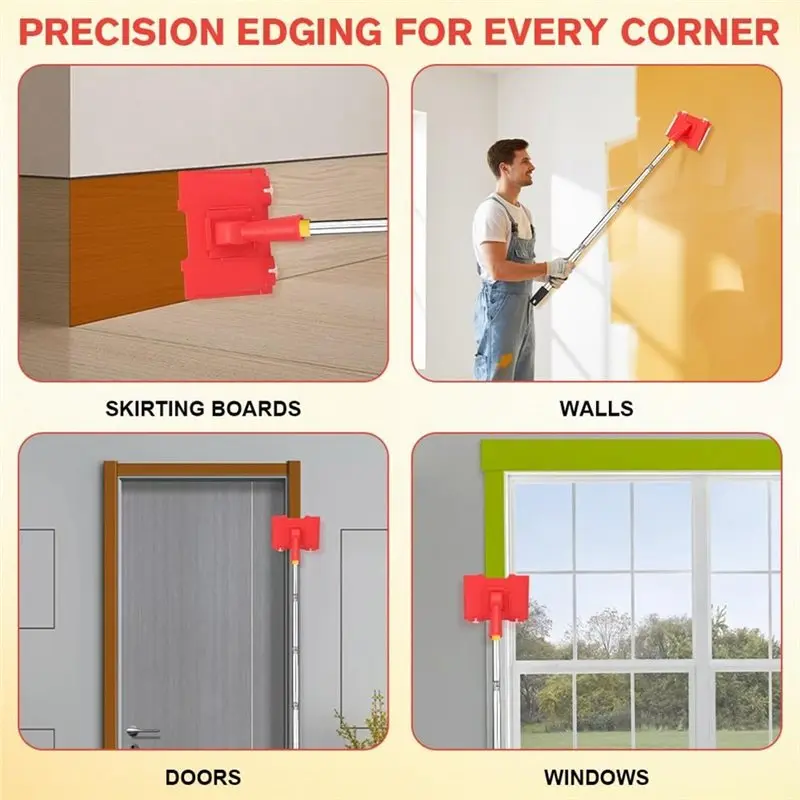 T21C Paint Edge Trimming Tool Kit With Adjustable Pads Extension Pole For Flat Edge Painting Applications