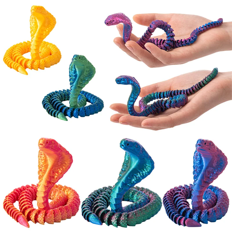 3D Printed Snake Figurine Simulation Cobra Fully Body Articulated Movable Joint Fish Tank Decoration New Year Gift Kids Toy