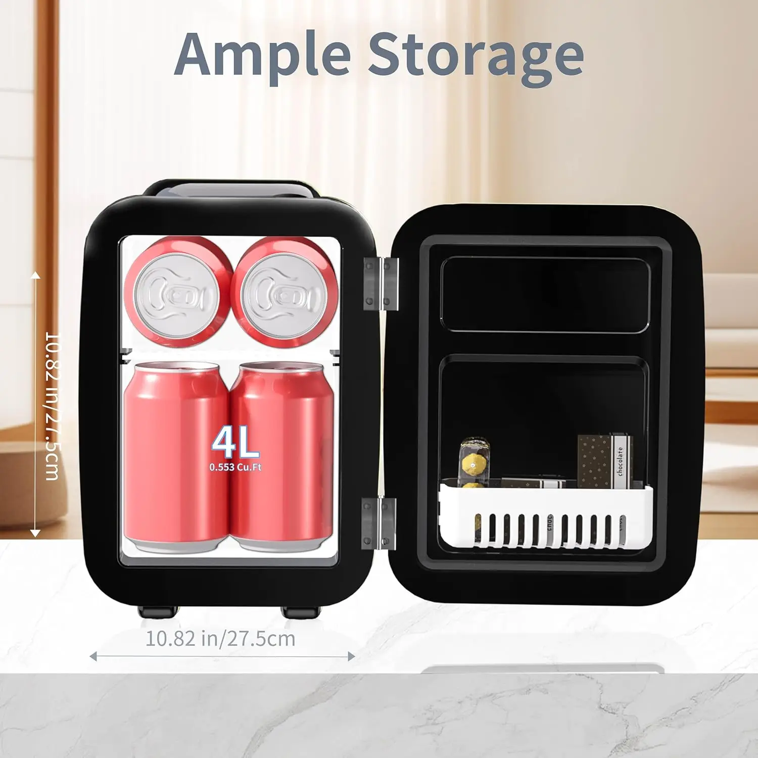 Fridge, 4 Liter/6 Cans Small Refrigerator for Skincare, 110V AC/ 12V  Thermoelectric Cooler and Warmer for Drink Office Dorm Bed