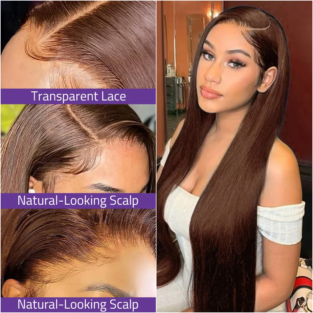 الشوكولاته براون العظام مستقيم الدانتيل الباروكة 13x4 الدانتيل الشفاف الجبهة باروكة من شعر طبيعي 200 الكثافة 13x6 HD الدانتيل البرازيلي شعر مستعار ملون