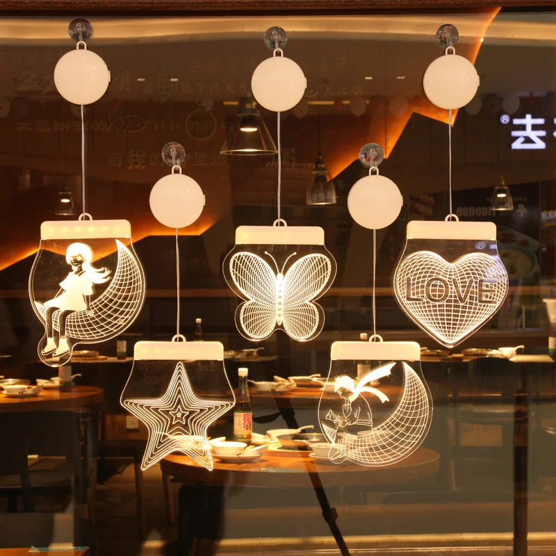 Romantic Girl Room Decorative Night Lights 3D Hanging Pentagram Butterfly Creative Bedroom Modeling Night Lamps Cute Light Lamp