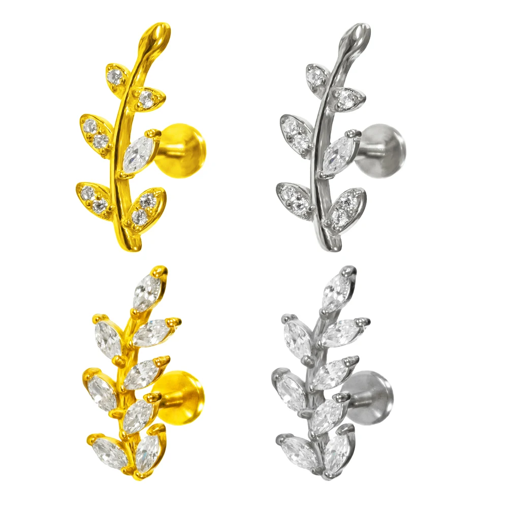 

Leaf Ear Piercing Piercing Branch Internal Thread Cartilage Helix Daith Labret Stud Earring 100% 316L Surgical Steel