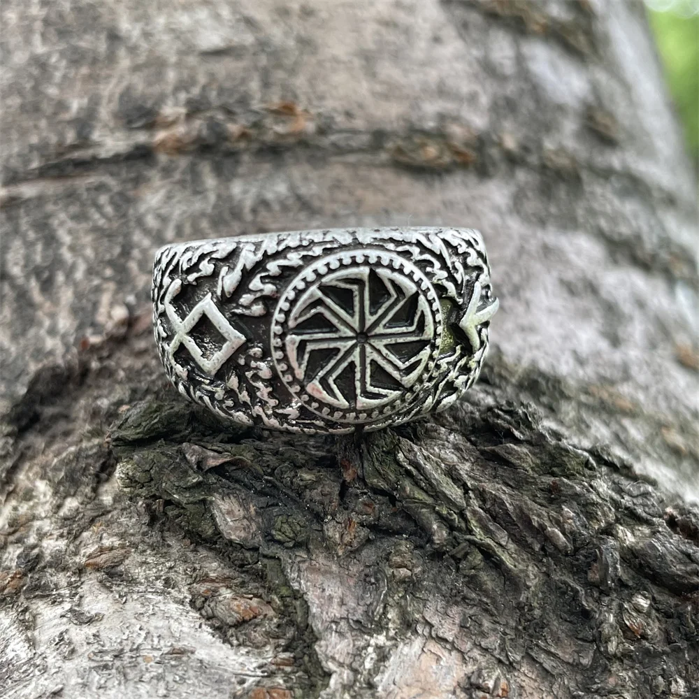 Slavic Kolovrat Symbol Norse Runes Teiwaz And Othila Viking Ring Vintage Jewlery