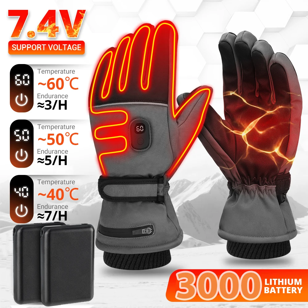 

Electric Heated Gloves Skiing Winter Heated Gloves Moto Warm Waterproof Rechargeable Heating Thermal Gloves For Snowmobile