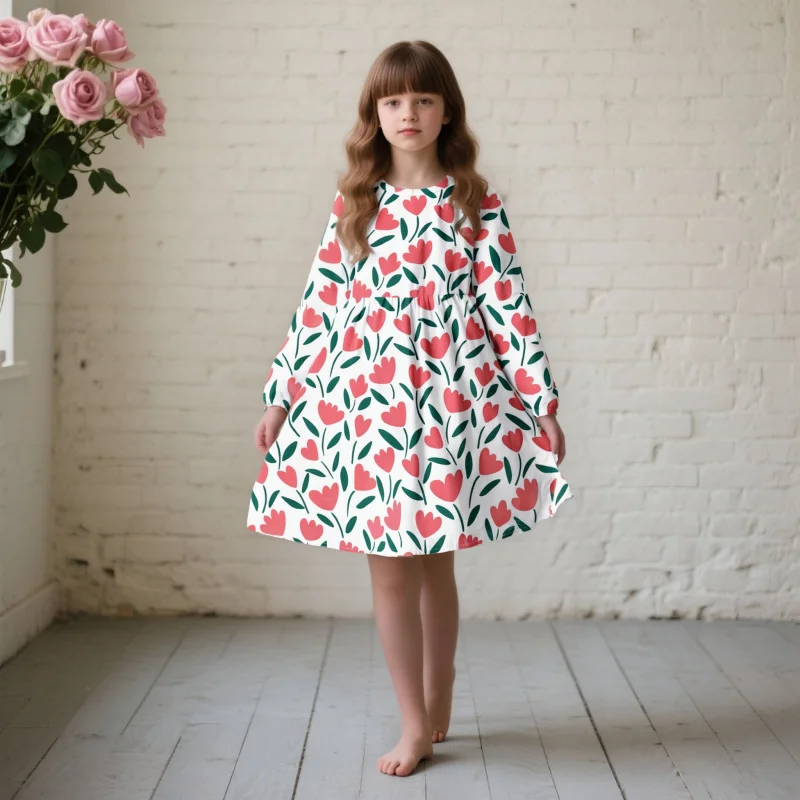 Girls' Printed Casual Long Sleeve Dress 2026 Trendy Popular Item for Kids