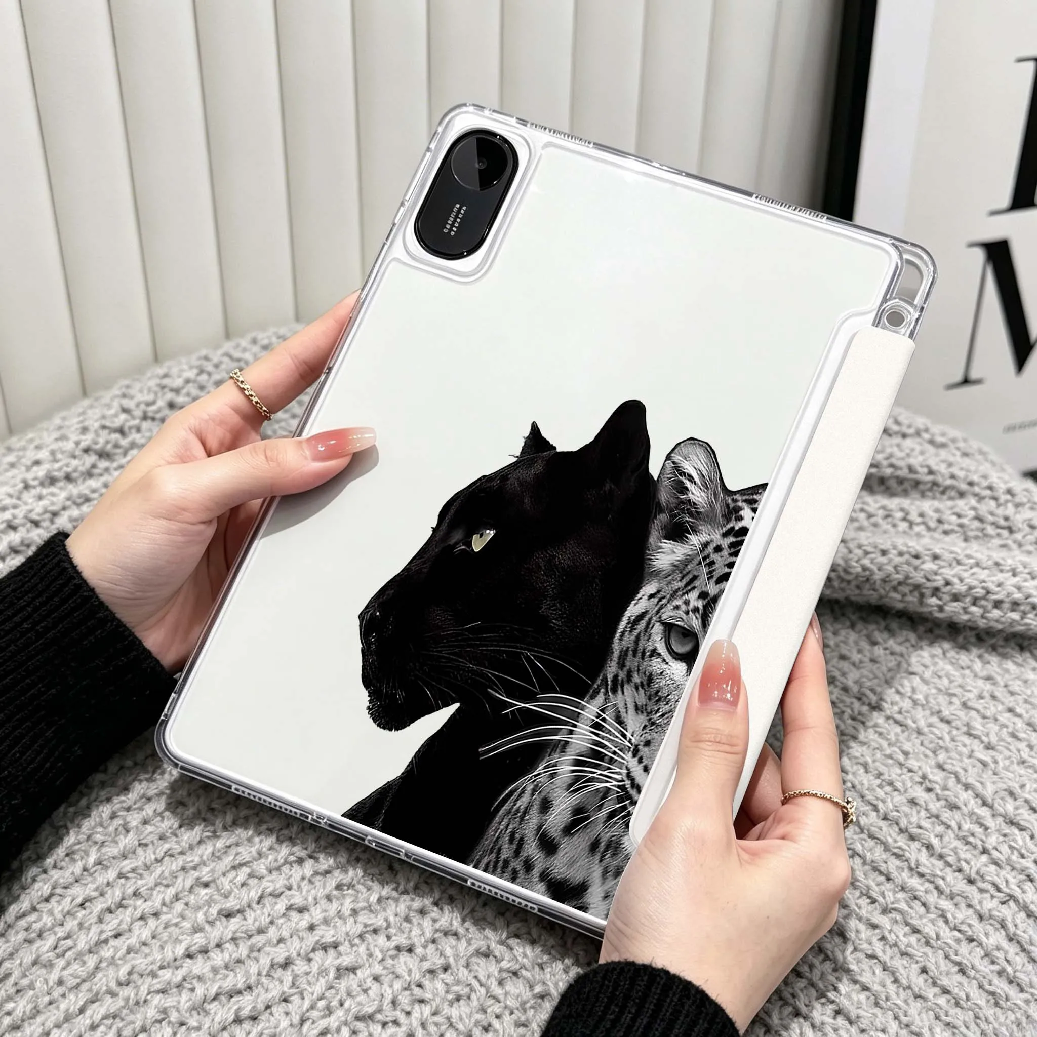 Panther Leopard Head Case For Xiaomi Redmi Poco Pad 5 6 7 8 Pro SE 11 11.2 12.1 Inch Transparent Y-Shaped Folding Tablet