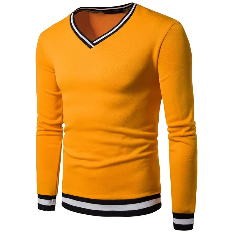 Men Spring Autumn  V-Neck Plain Long Sleeve Pullover Men's Sweatshirt Casual Tops Street Wear M-2xl