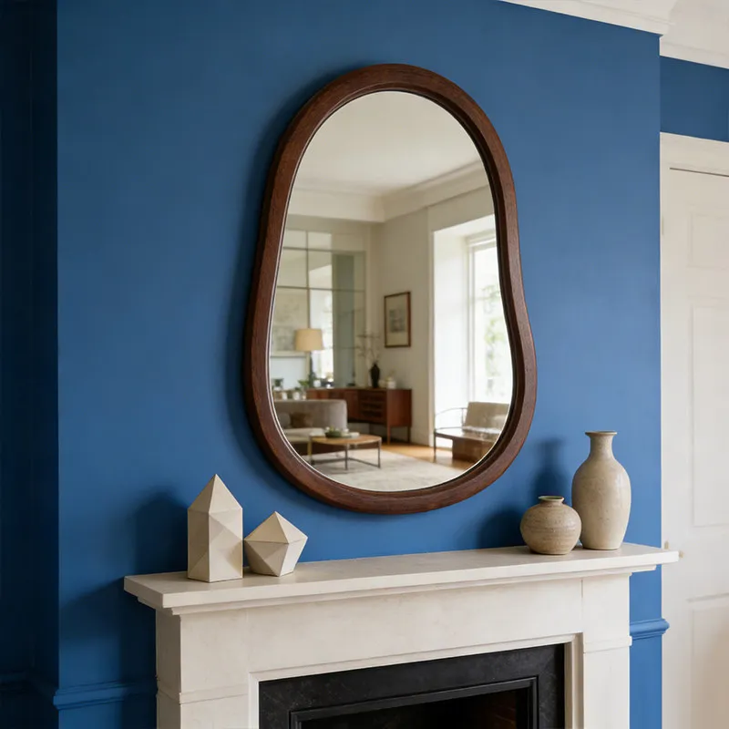 Wooden Modern Mirror Asymmetrical Vanity Aesthetic Art Aesthetic Decoration Mirror Living Room Hanging Spiegels Home Products