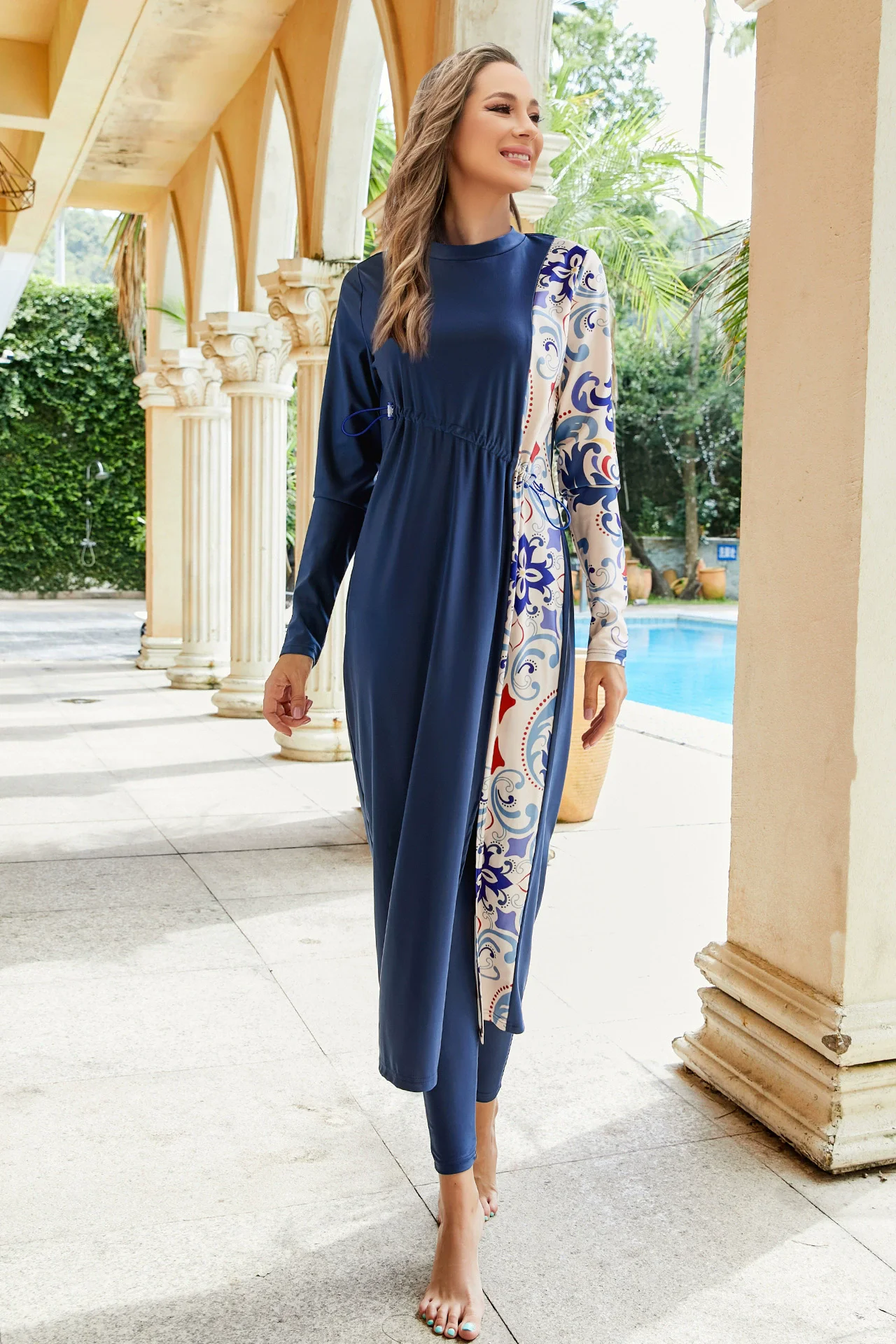 Maillot de bain Burkini musulman à manches longues pour femmes, maillot de bain islamique, Robes modestes, maillots de bain unis avec vêtements Hijab