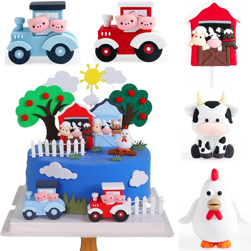 Cow Themed Cake Topper Cartoon Farm House Chick Cow Cake Topper Kids First Birthday Party Cake Decor Cow Theme Baby Shower Decor