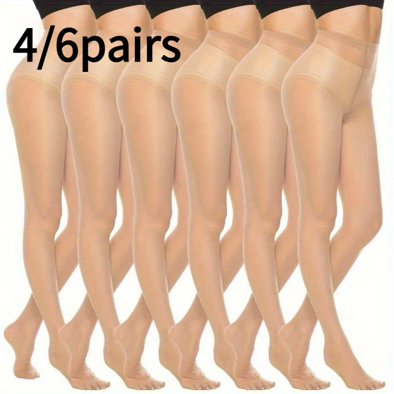 

4/6 Pairs Women'S Invisible Pantyhose - Ultra-Thin, High-Waist, Suitable for Daily Wear, Creating a Professional Look, Professional Look Pantyhose | Sheer Socks | Elastic Material